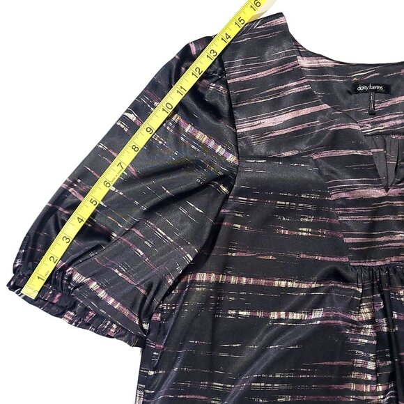 Daisy Fuentes Moda - Women's Size L - Short Sleeve Blouse - Black And Purple - Picture 10 of 10